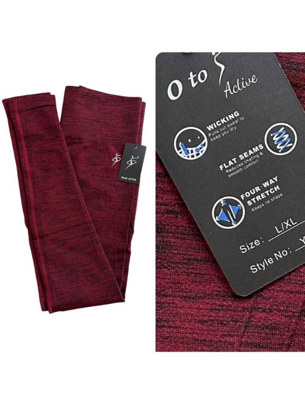 Heather Burgundy Red OtoS Active Leggings Size L/XL